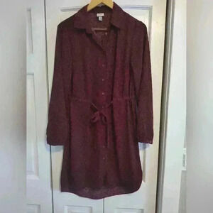 A New Day Burgundy Leopard Shirt dress | button up | Long Sleeve | Medium